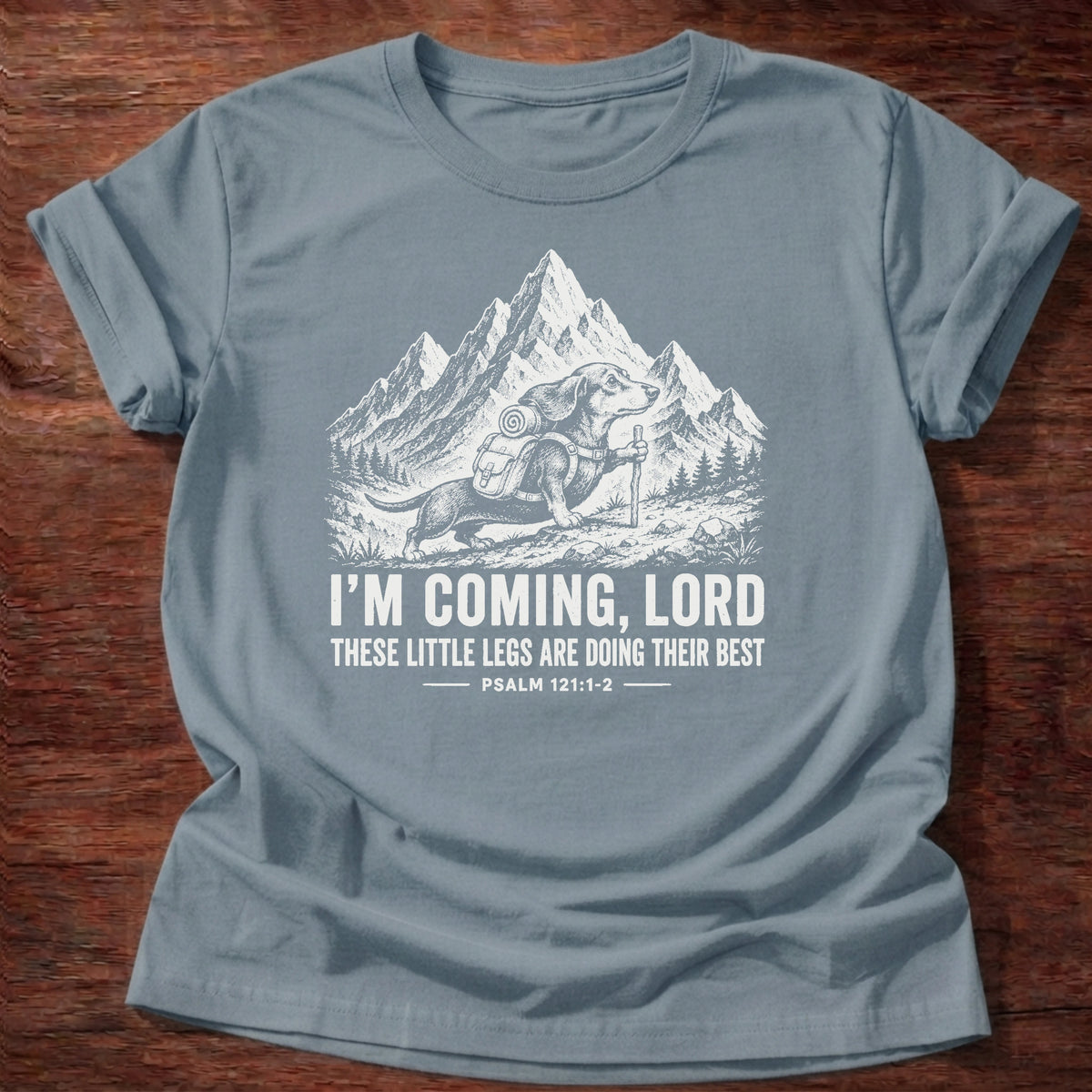 I'm Coming Lord T-Shirt in Stone Blue, childlike faith Christian tee
