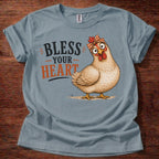 Stone Blue Bless Your Heart chicken graphic t-shirt