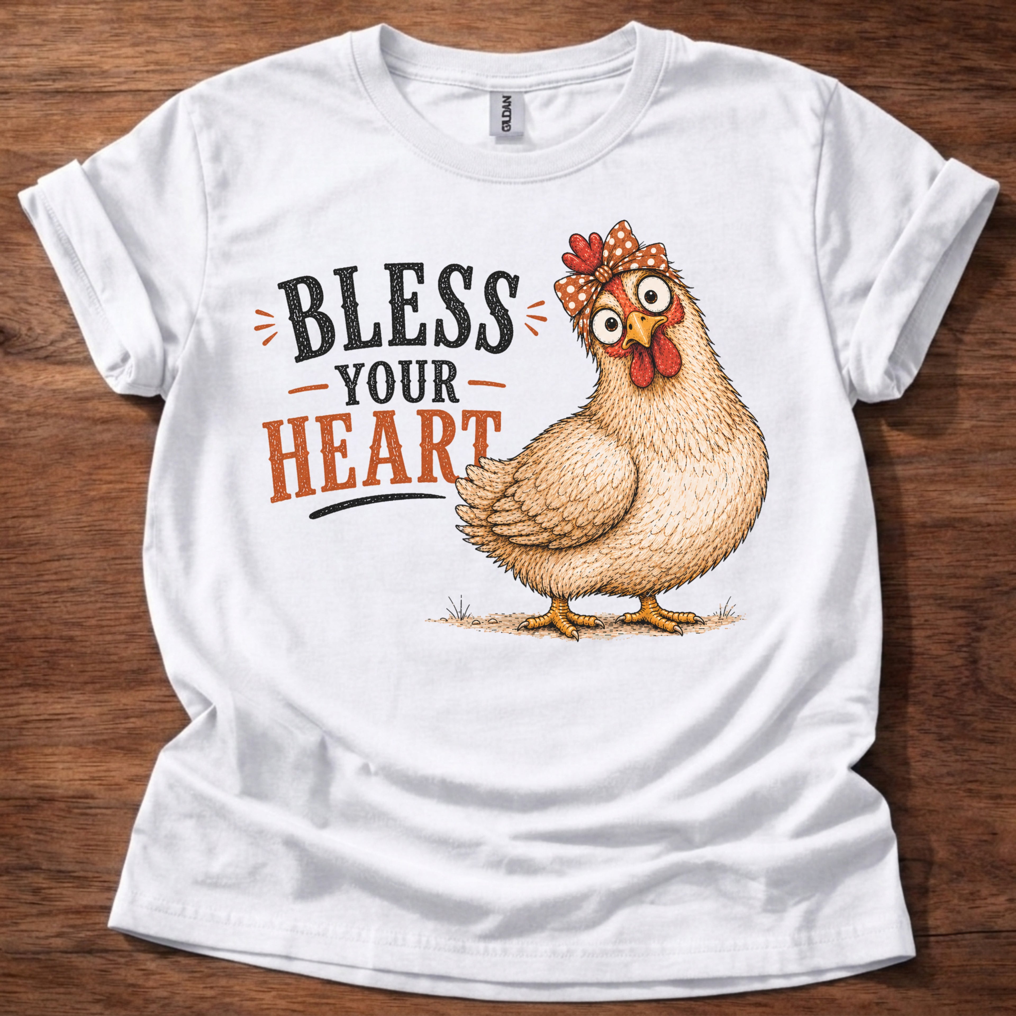 White Bless Your Heart chicken graphic t-shirt