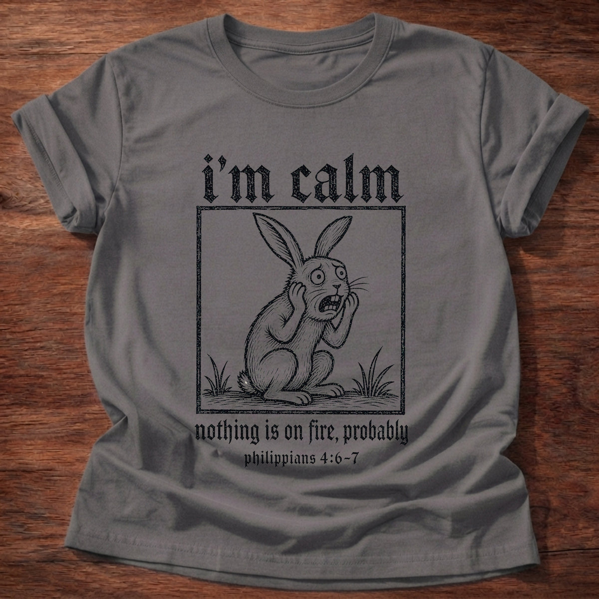 Charcoal Rabbit I'm Calm Philippians 4:6-7 Anxiety T-Shirt