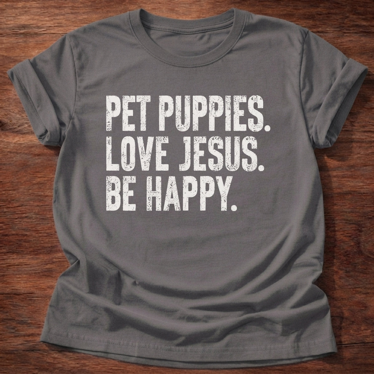 Charcoal Pet Puppies Love Jesus Be Happy Farm T-Shirt