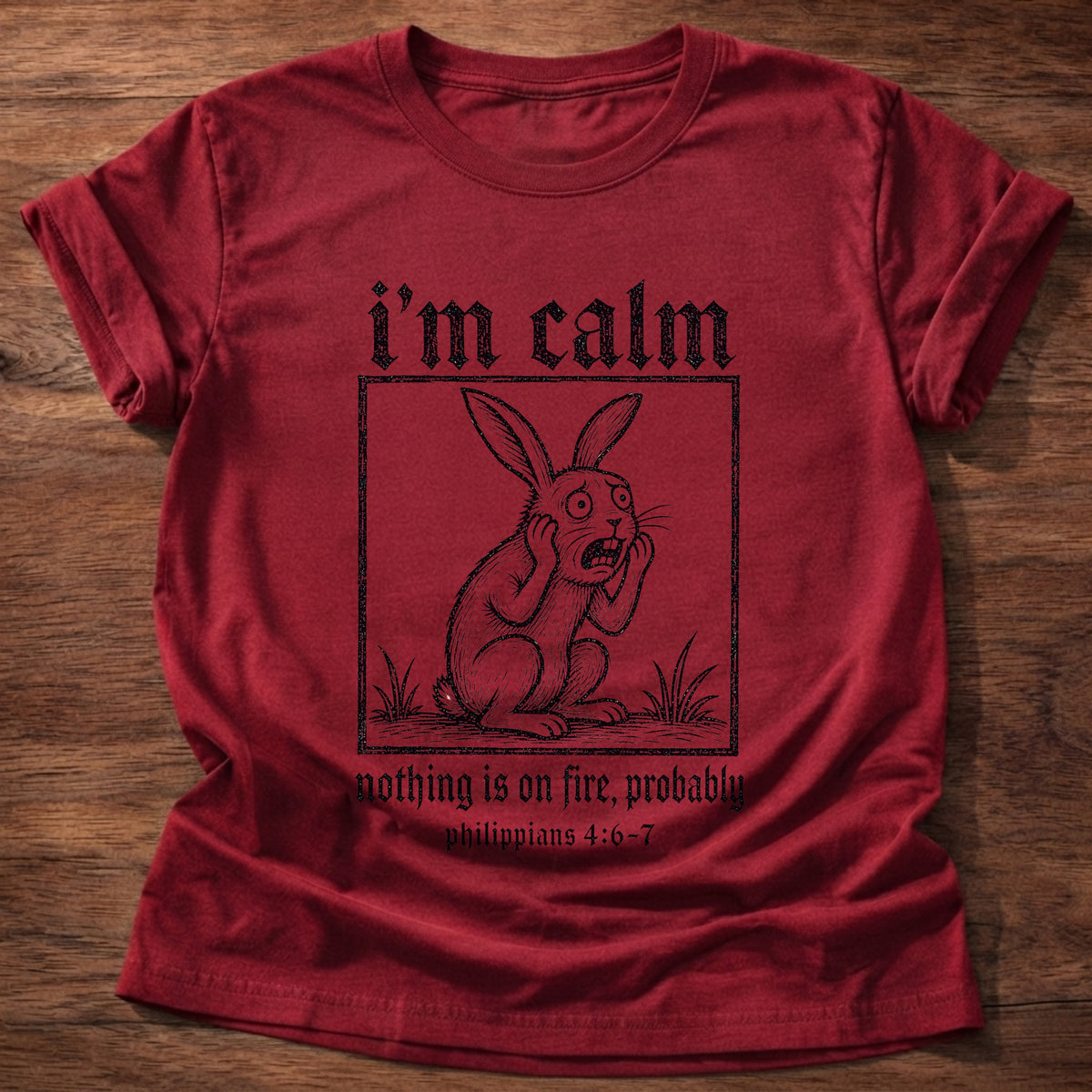 Cherry Red Rabbit I'm Calm Philippians 4:6-7 Anxiety T-Shirt