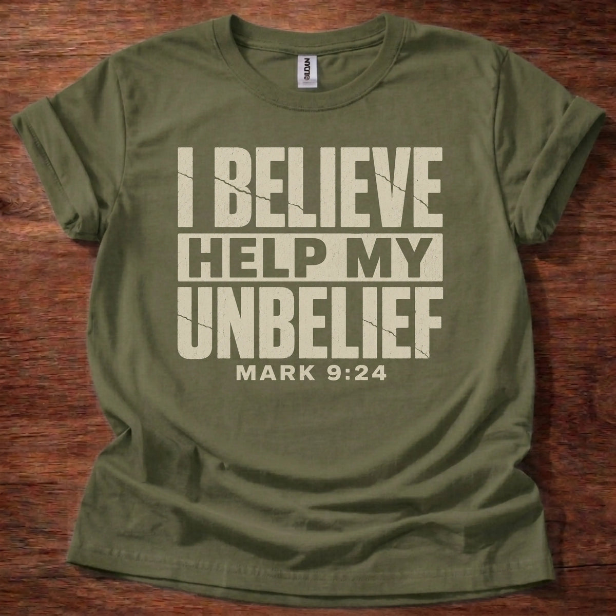 Help My Unbelief Christian t-shirt in military green