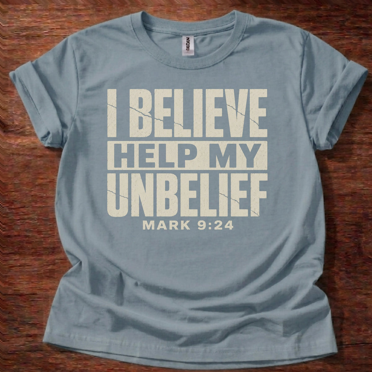 Help My Unbelief Christian t-shirt in stone blue
