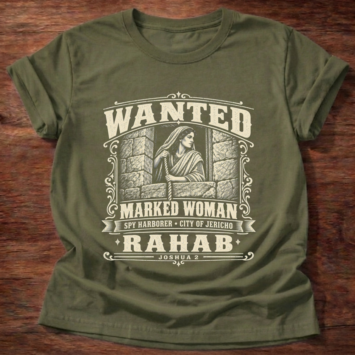 Military Green Rahab Joshua 2 Marked Woman Christian T-Shirt