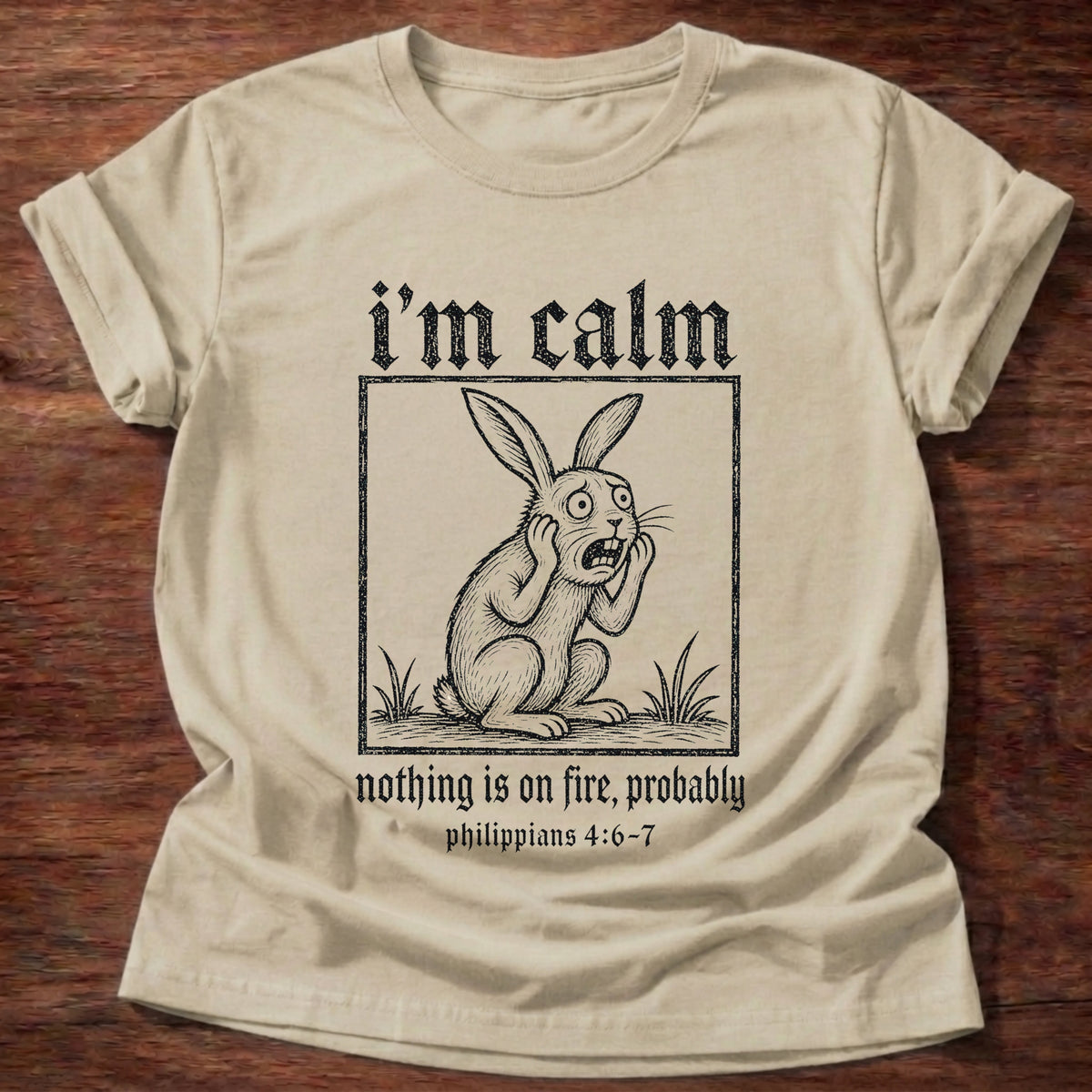 Sand Rabbit I'm Calm Philippians 4:6-7 Anxiety T-Shirt