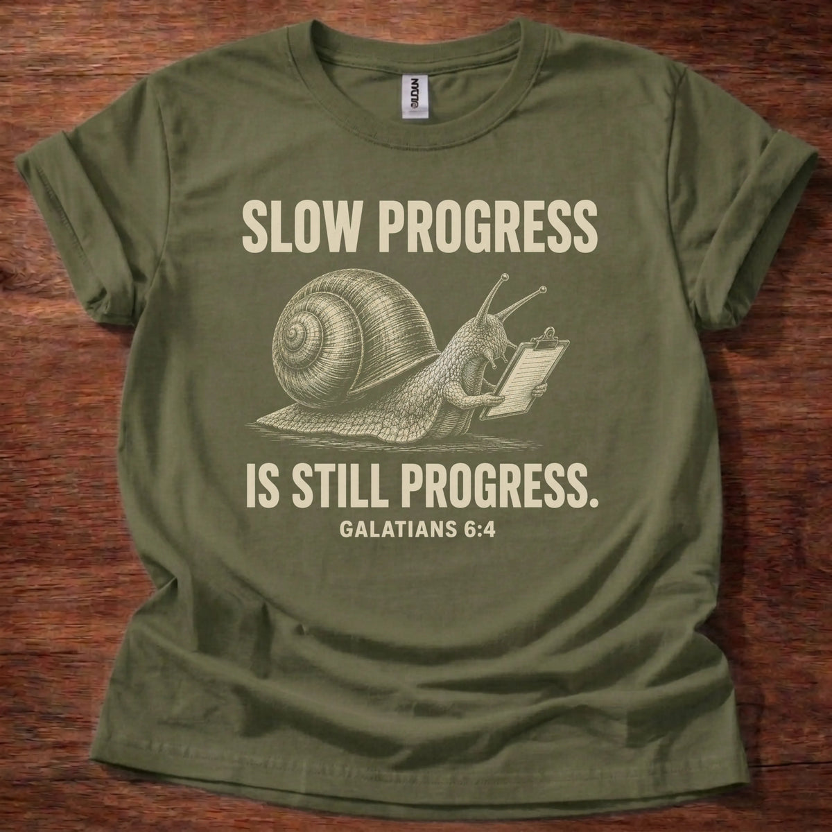 Slow Progress Christian t-shirt in military green