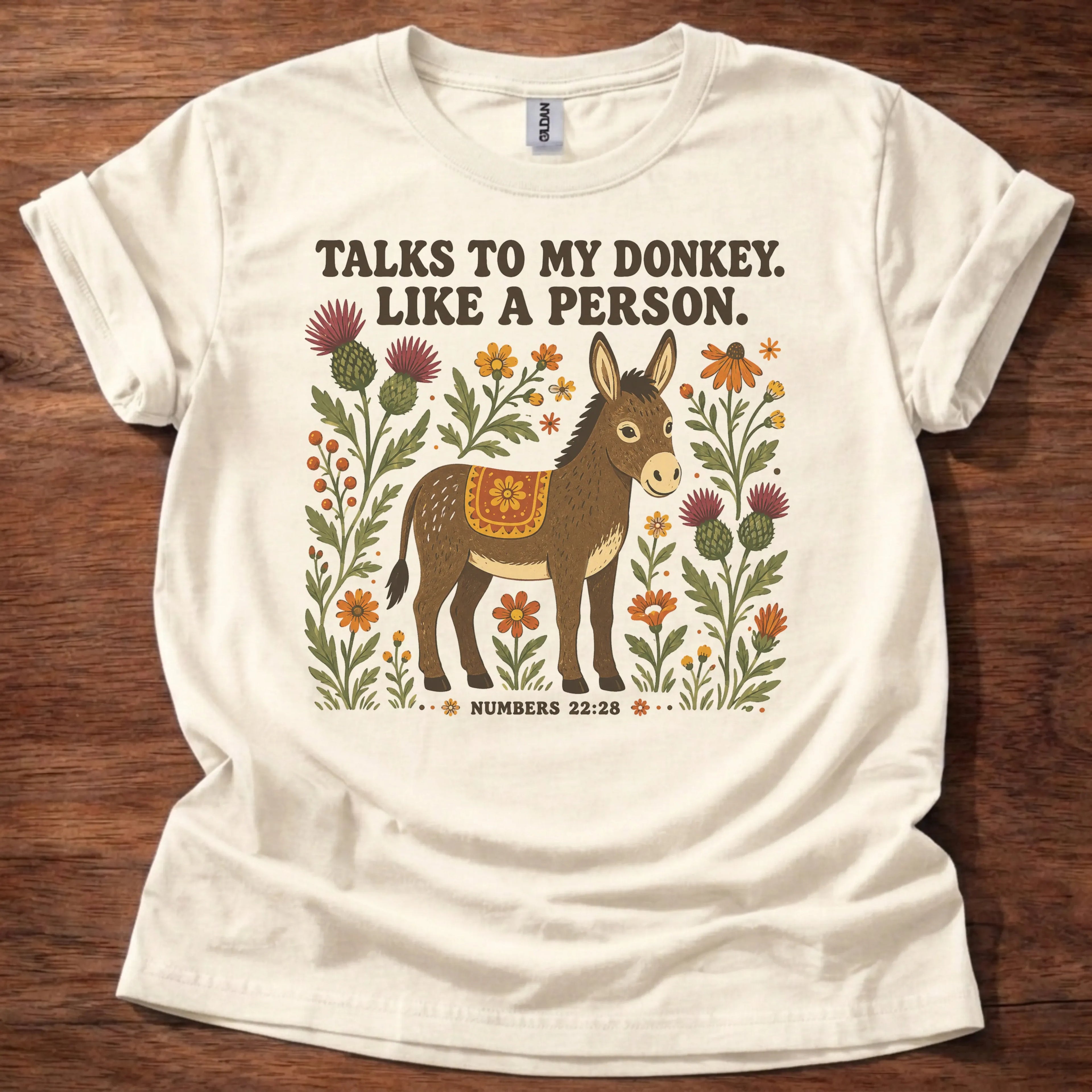 Talks to Donkey Balaam Christian t-shirt in natural