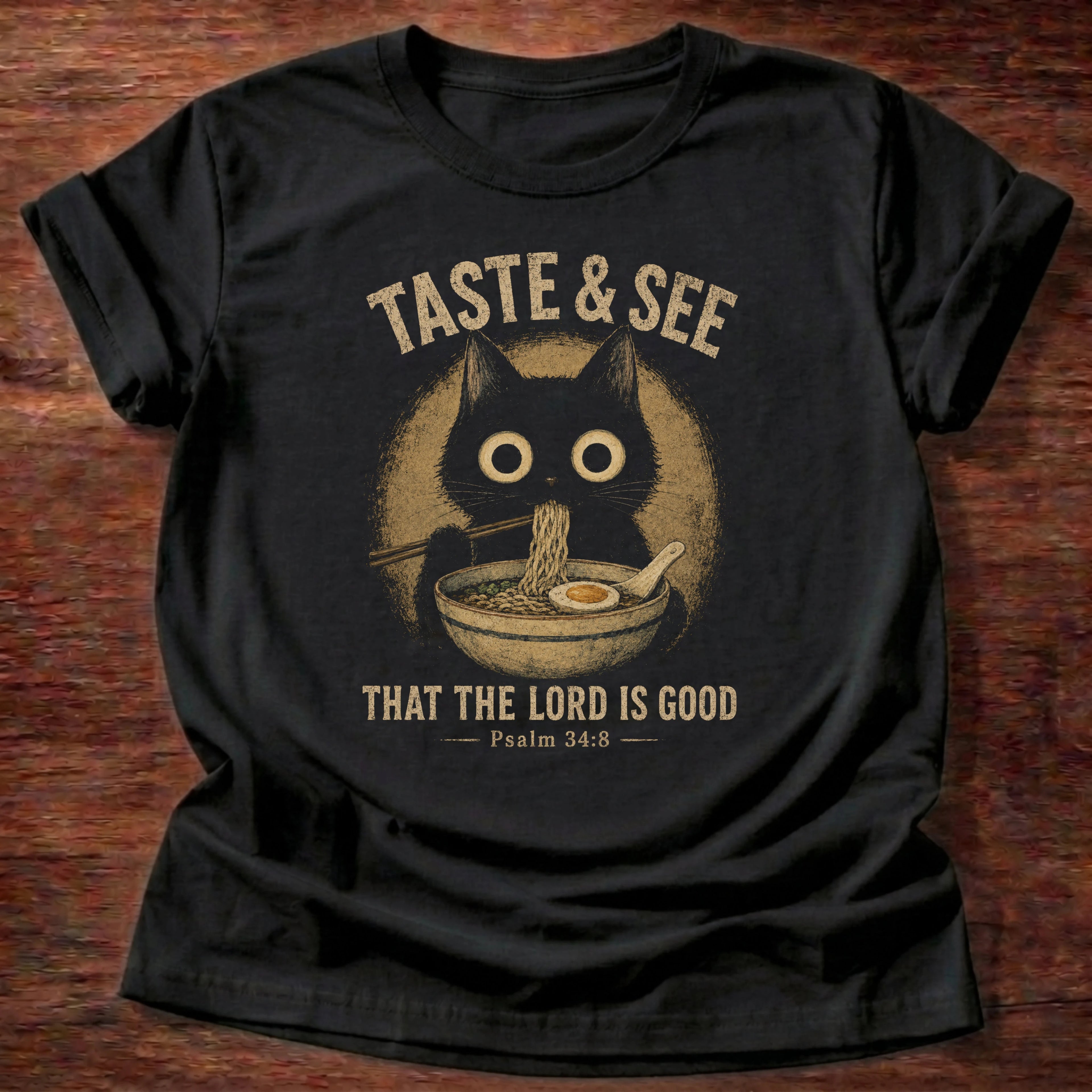 Taste And See T-Shirt in Black, Psalm 34:8 Christian tee